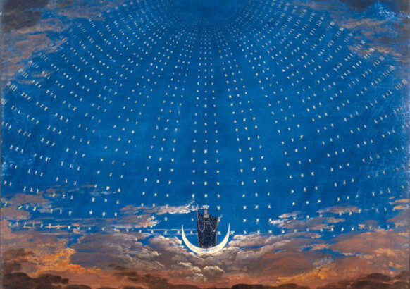 Die Sternenhalle der Königin der Nacht. Bühnenbild von Friedrich Schinkel