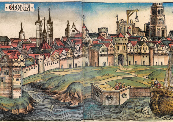Abbildung der Stadt Köln. Illustrierter Holzschnitt aus der "Schedelsche Weltchronik", 1493