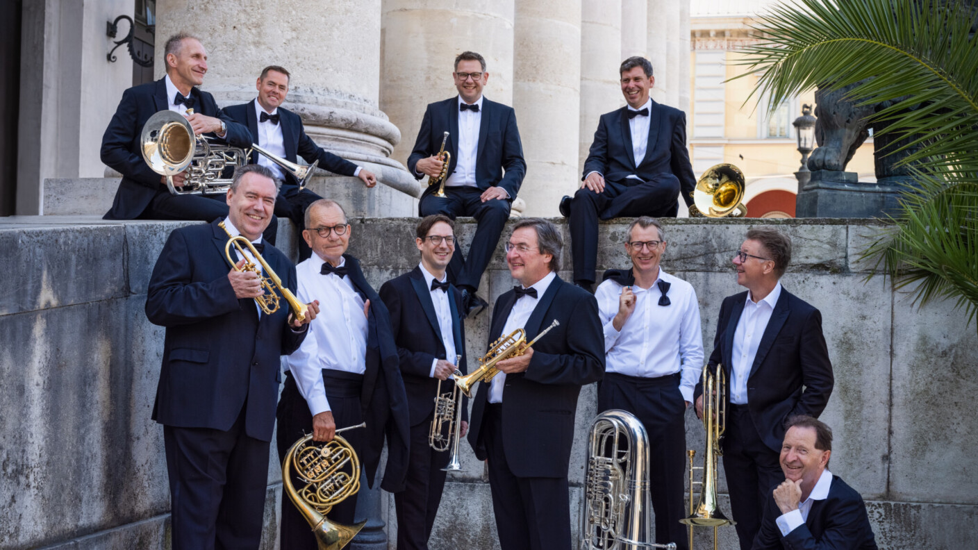 German Brass mit Uwe Köller (1. vorne links), Klaus Wallendorf (2. vorne links), Stefan Ambrosius (3. vorne rechts) und Fritz Winter (1. hinten links)
